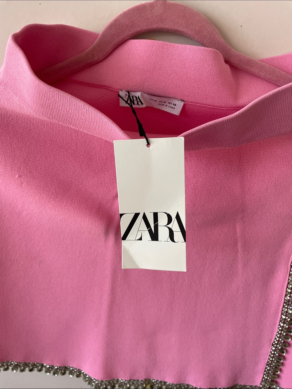 Zara Pink A-Line Mini Skirt with Silver Trim - Picture 3 of 4